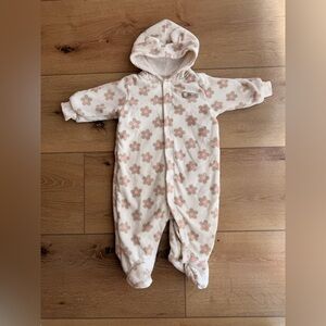 Cozy ivory and Pink Floral Kids winter One Piece